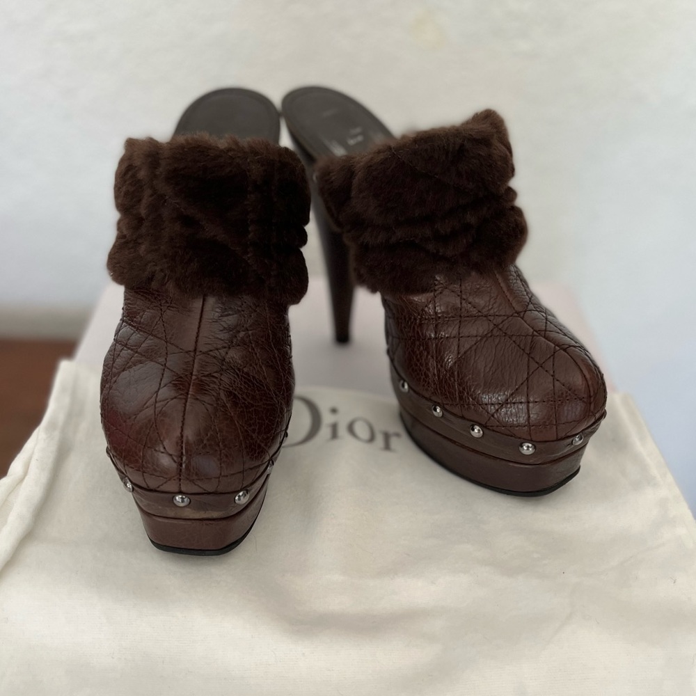 EUC $640 CHRISTIAN DIOR 'Ice Cannage' platforms shearling CLOGS shoes 36.5